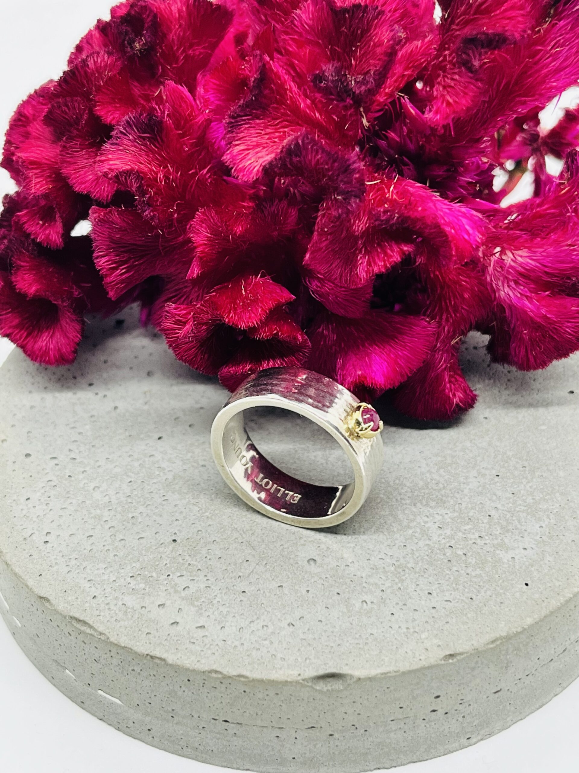 Elliot Young Sterling Silver and ruby wide band ring