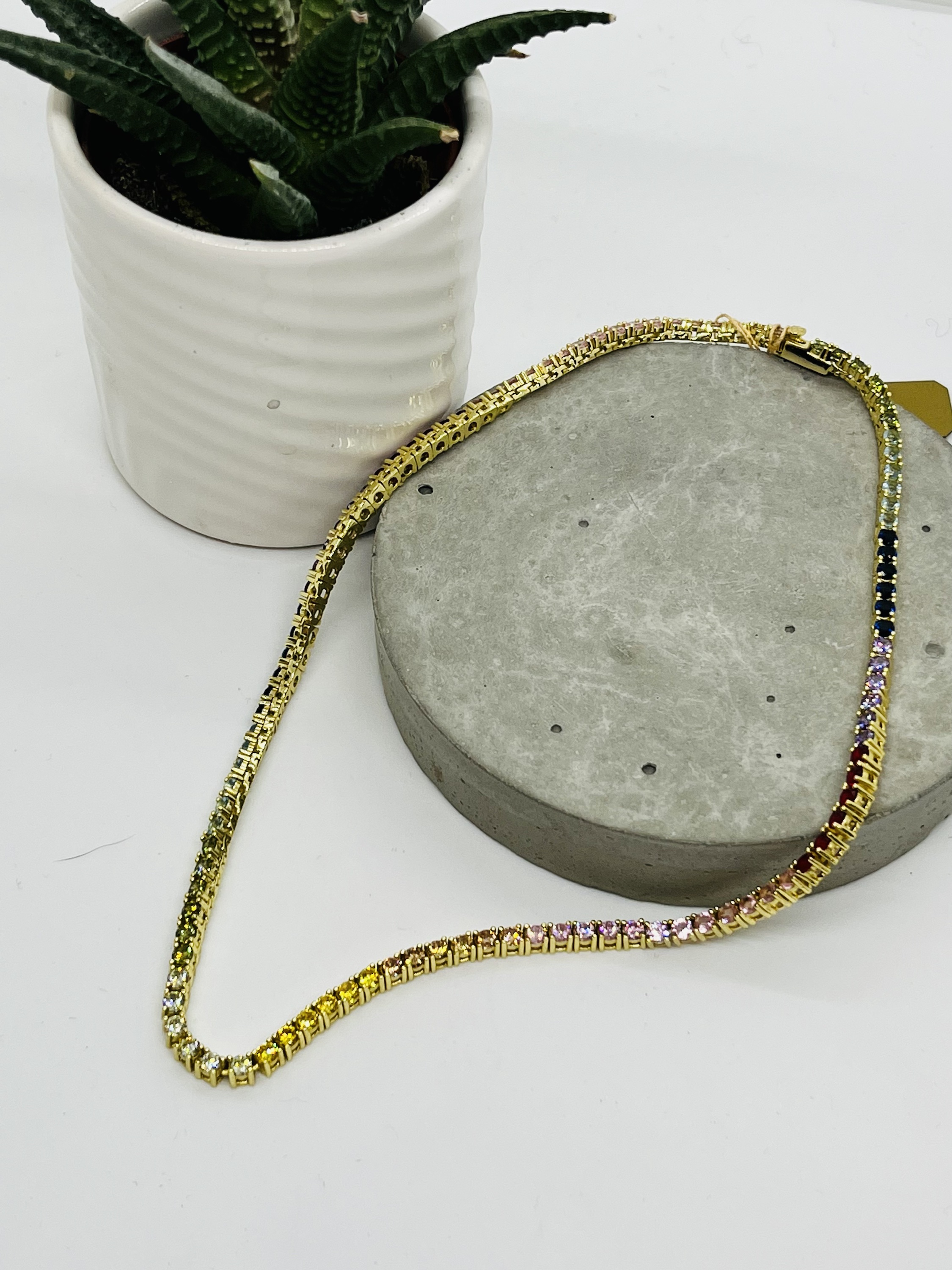 Multi-colored crystal Tennis Necklace