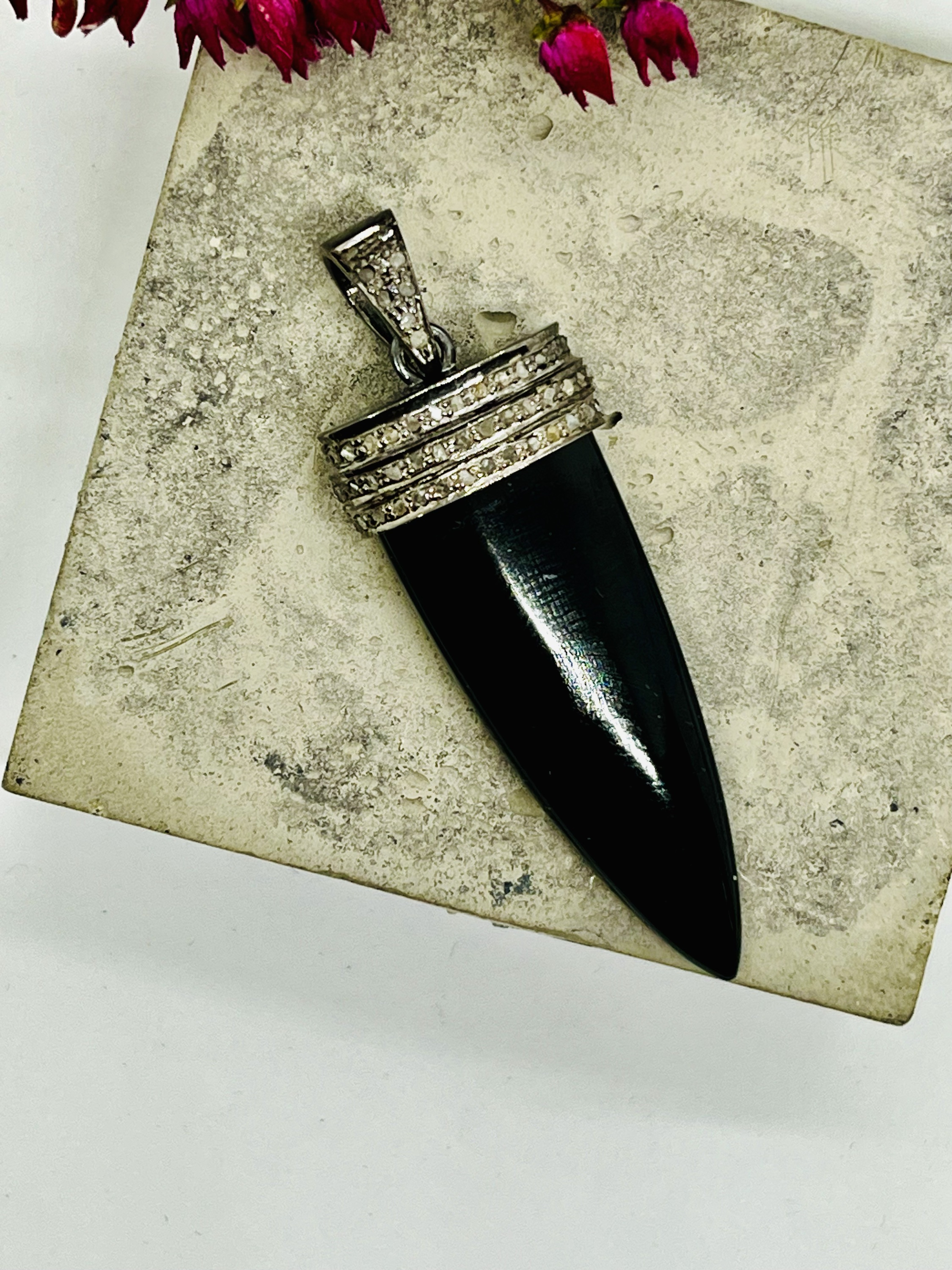 Large Onyx and Diamond Tooth Pendant