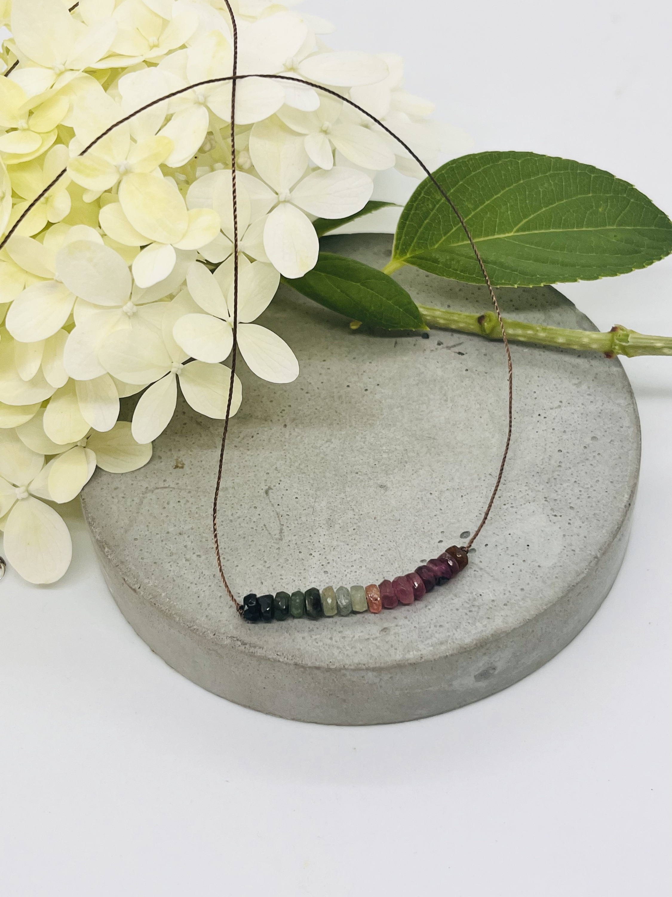 Watermelon Tourmaline Gemstone Bar Necklace
