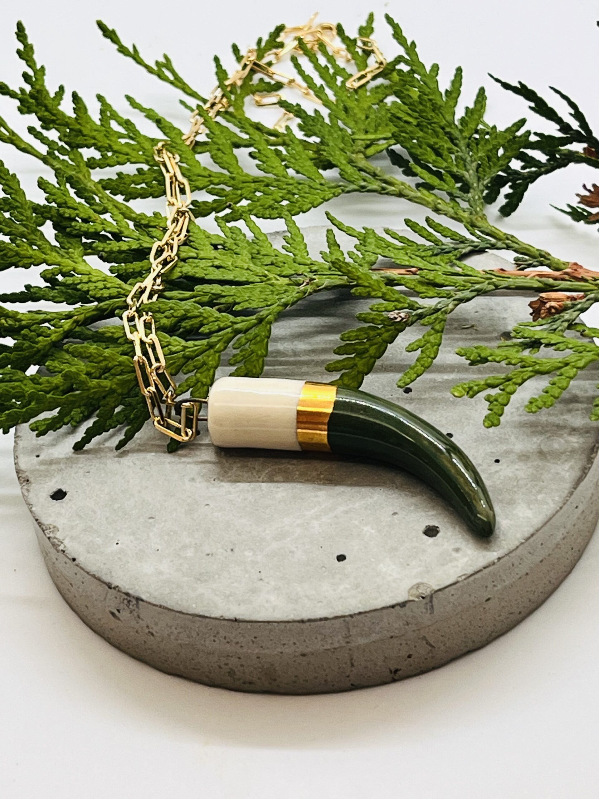 Carola Spitzer
Porcelain “Shark Tooth” Necklace-Green