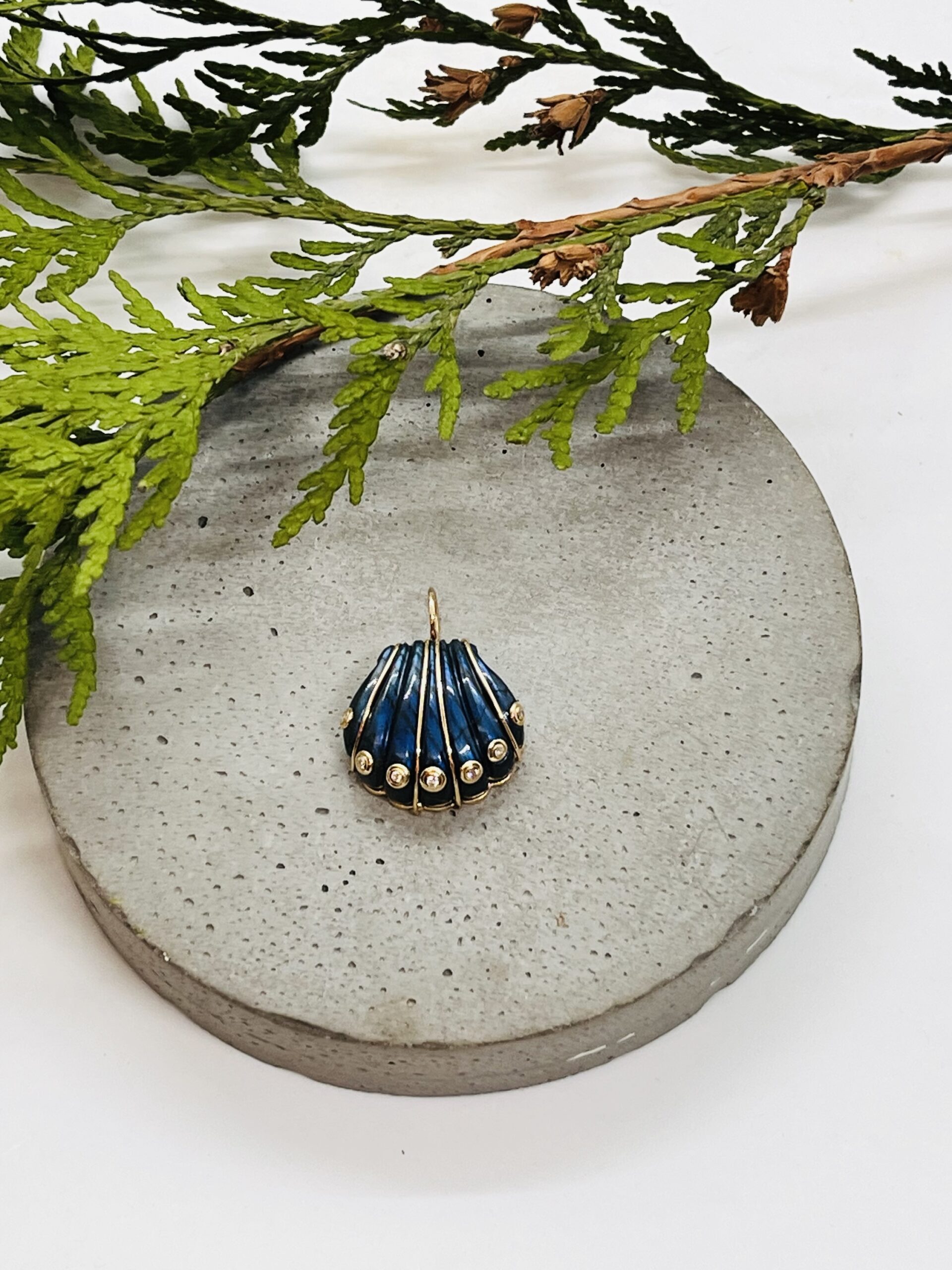 Labradorite and Diamond Shell Pendant