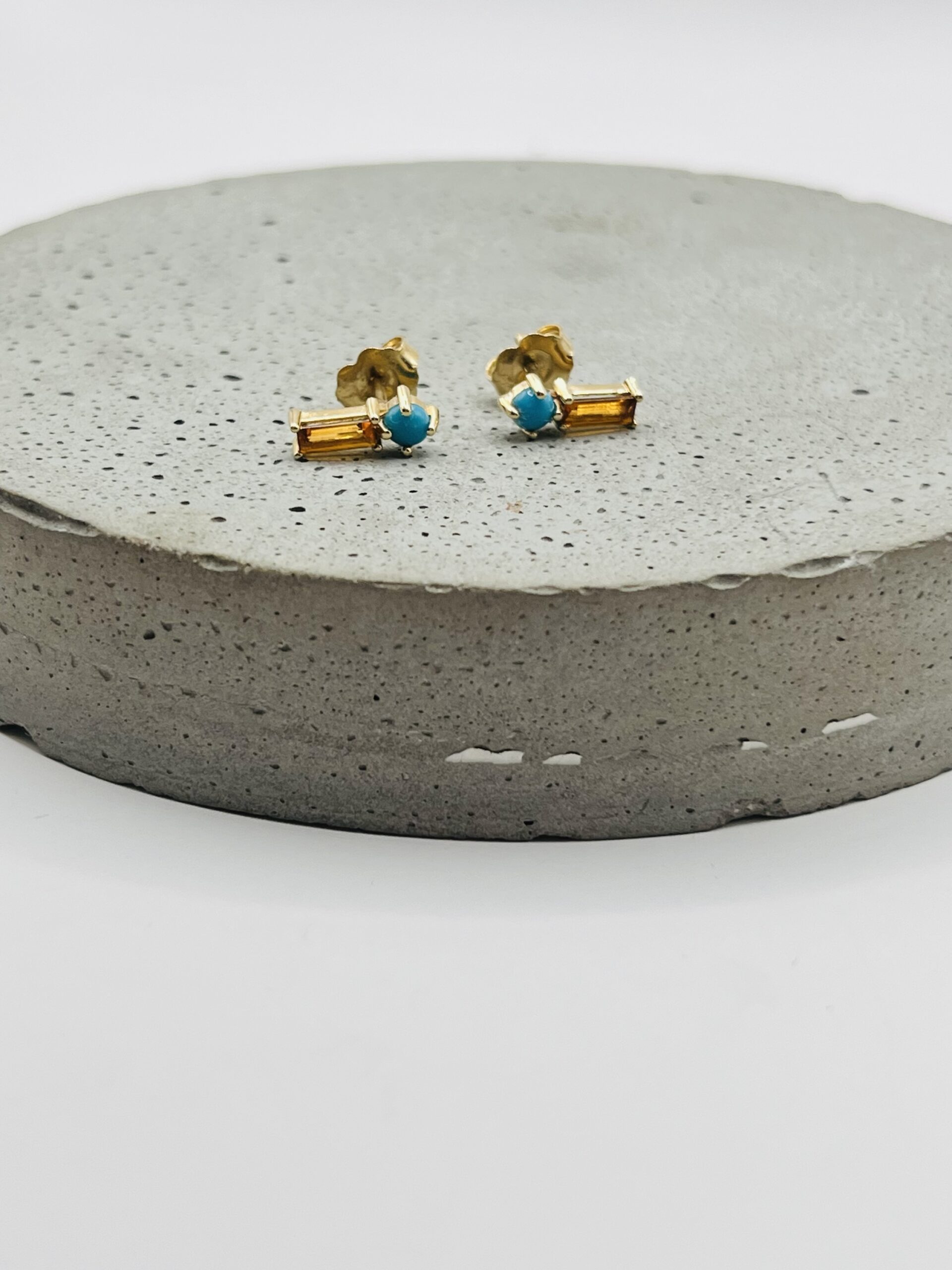 Citrine Baguette and Turquoise Stud Earrings