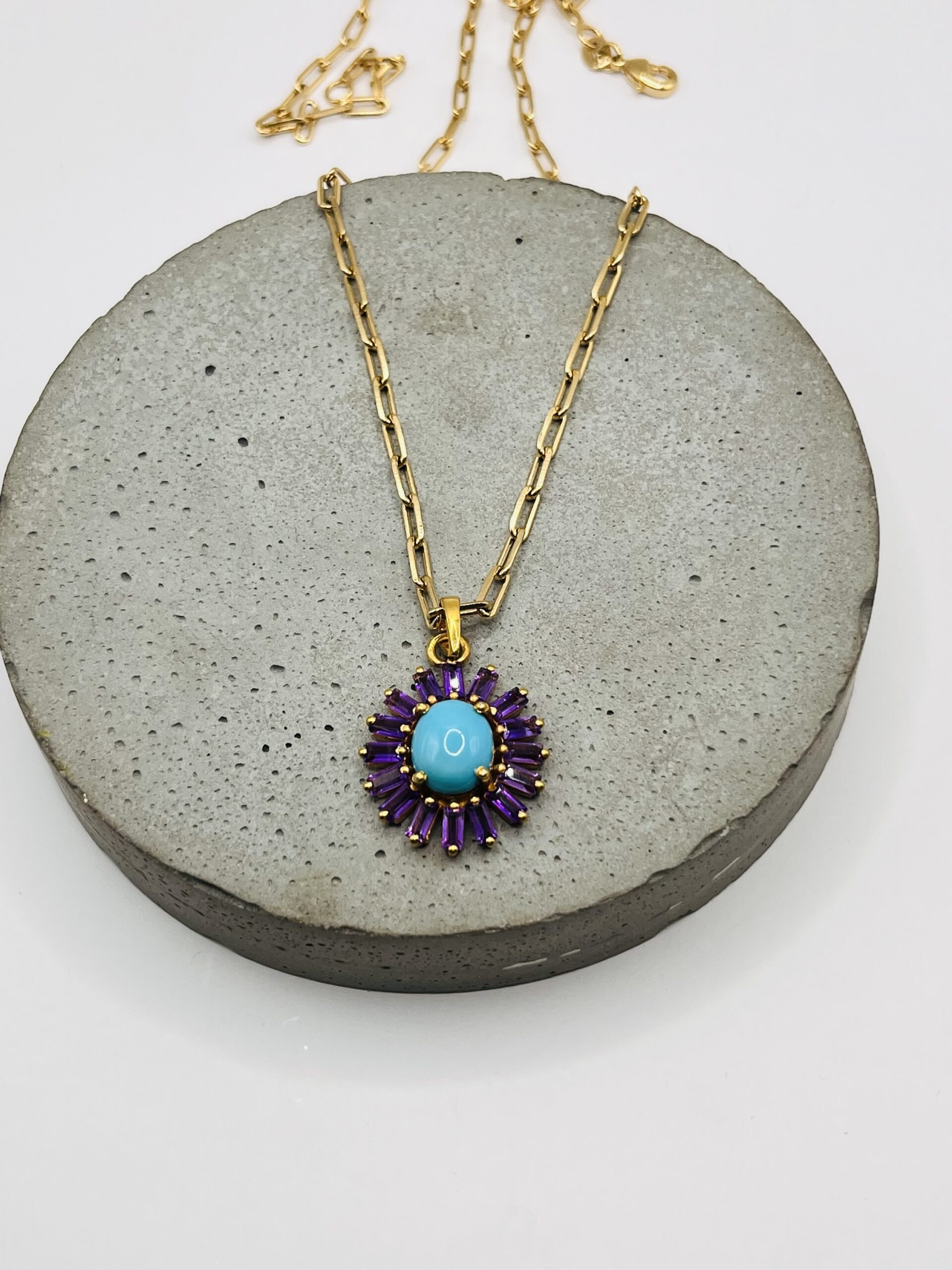 Rachel Reinhardt-Amethyst and Turquoise Baguette Pendant Necklace