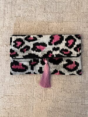Silk Velvet Ikat Clutch-pink/black