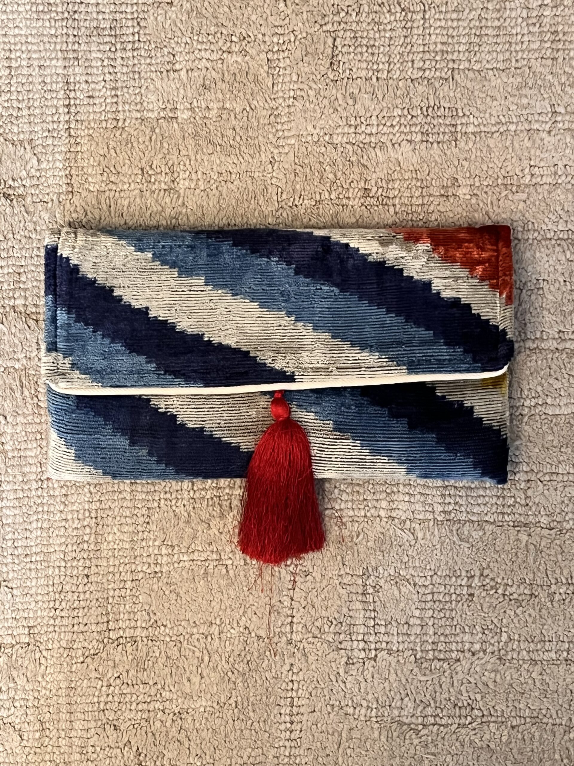 Silk Velvet Ikat Clutch-blue