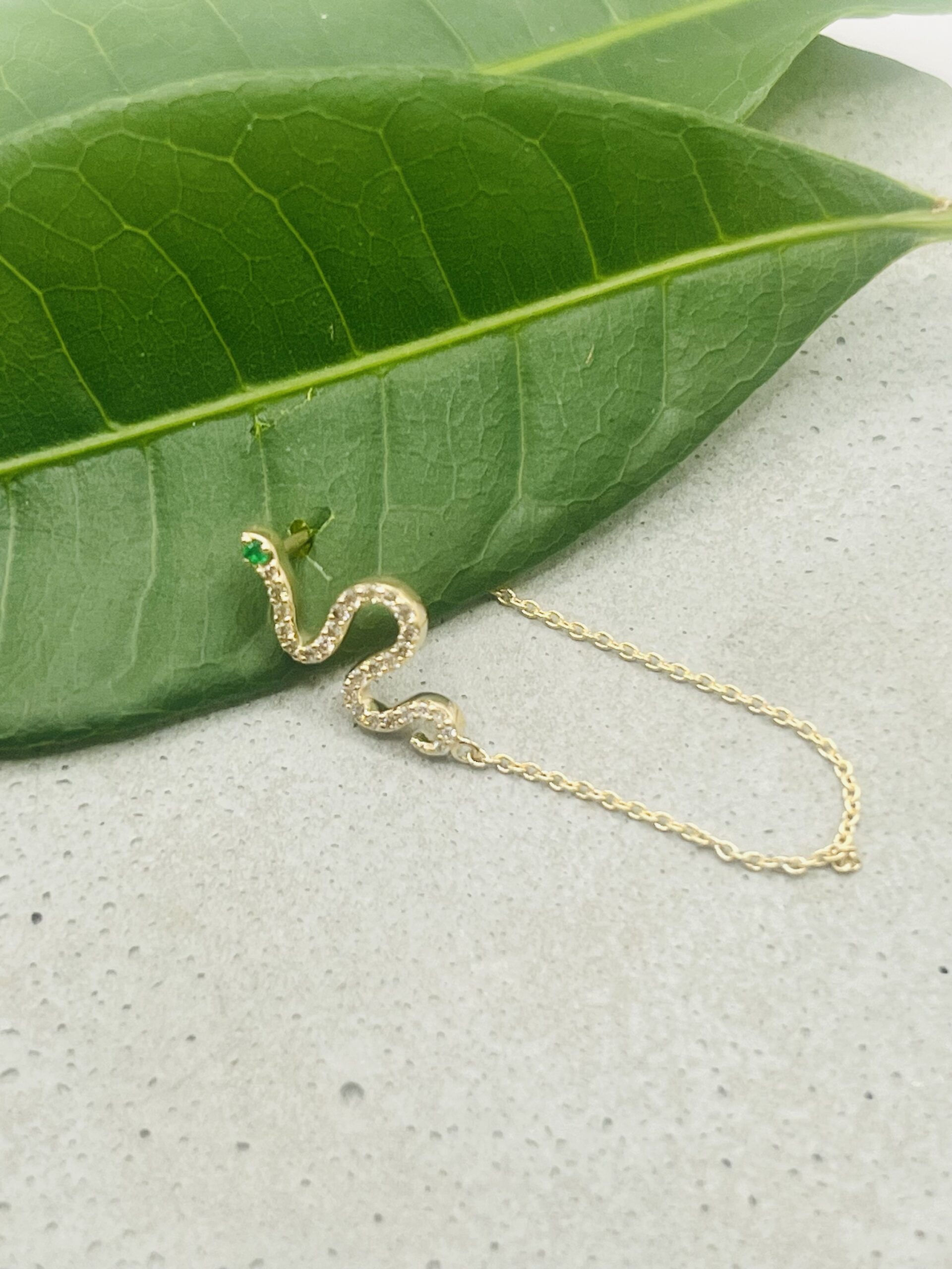 Adina Eden-Diamond and Emerald Snake Chain Drop Earrings
