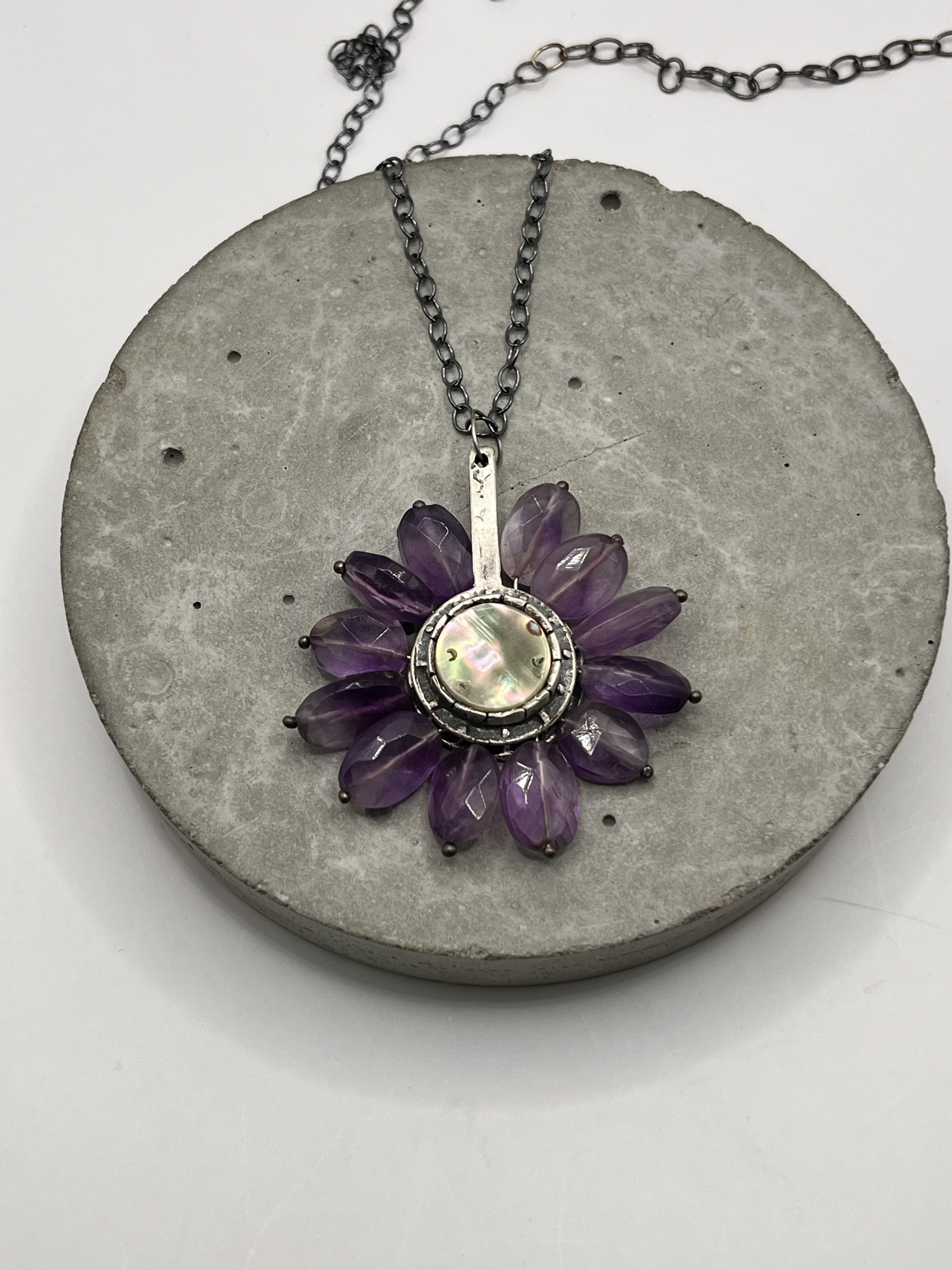 Eric Silva-Flora Bloom/Abalone and Amethyst Necklace