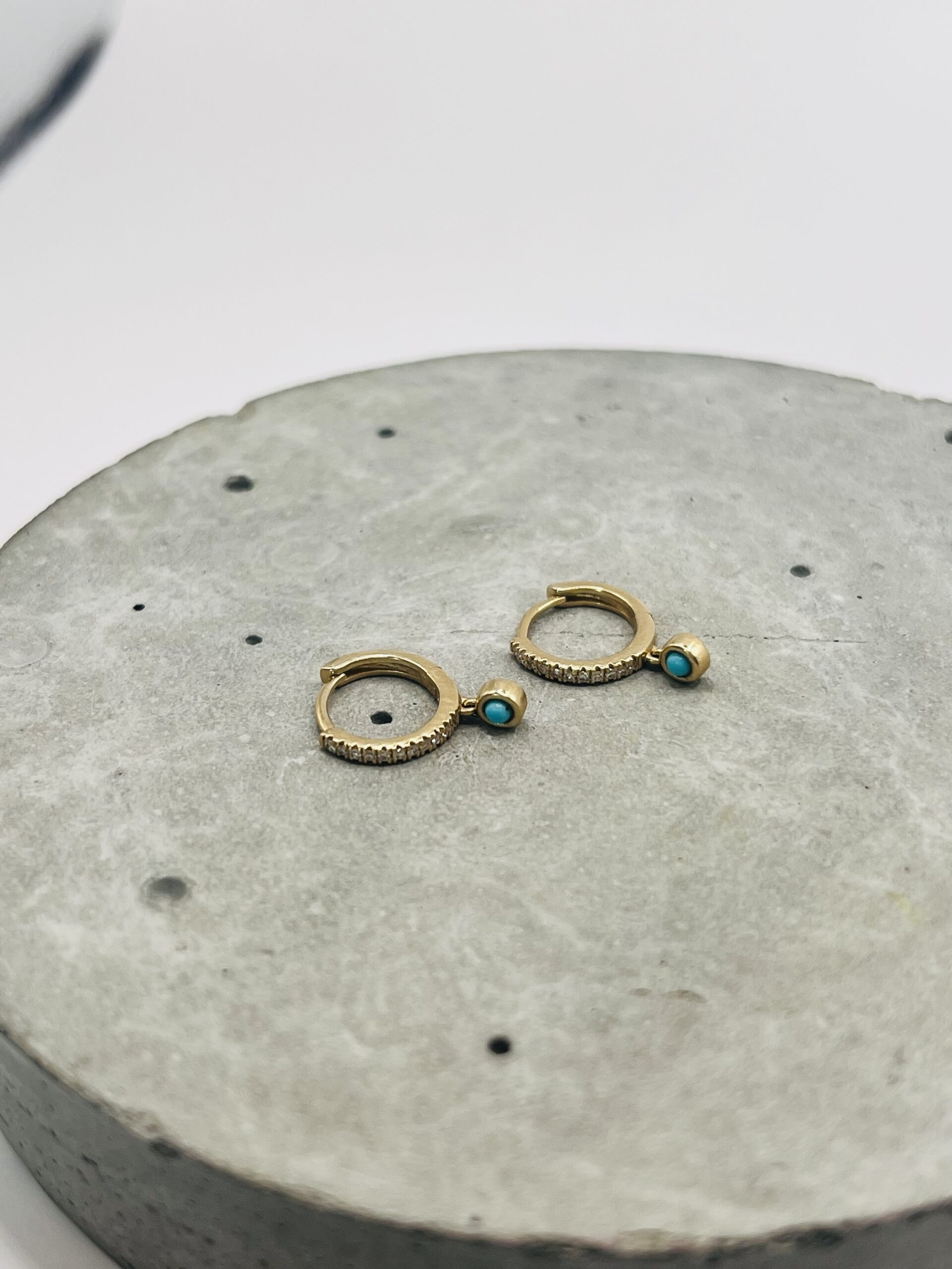 Adina Eden-Diamond X Turquoise Dangling Huggie Earring