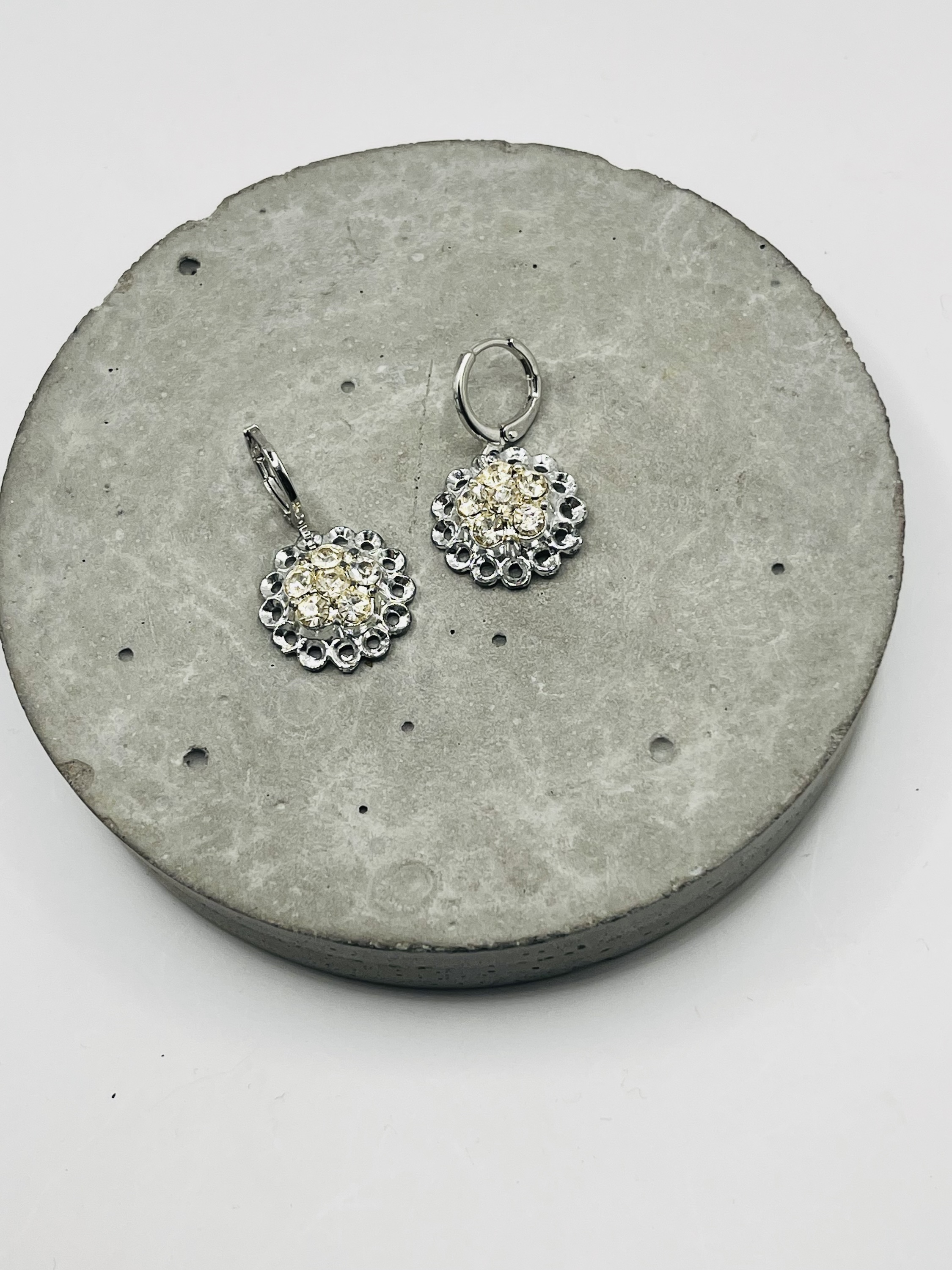 LuLu's Petals-Rhinestone and Silver Button Earrings