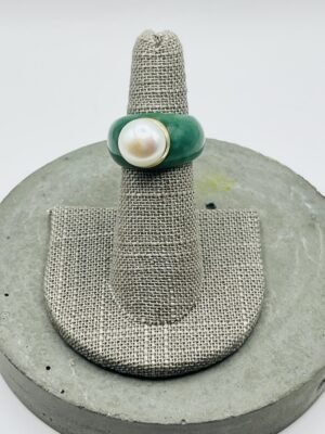Green Jade and Pearl Ring