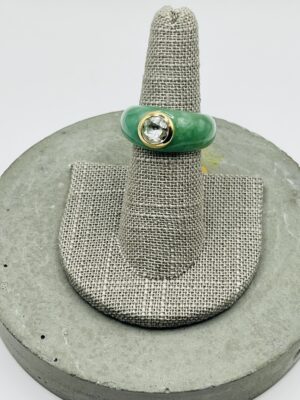Green Jade and White Topaz Ring