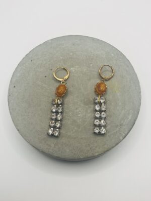 LuLu’s Petals-Vintage Amber Scarab and Rhinestone Earrings