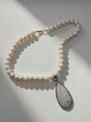 Rainbow Moonstone and Pearl Pendant Necklace
