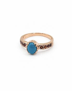 Rose Gold with Turquoise and Garnet Ring